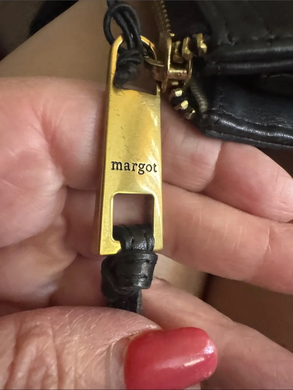 margot Black Leather Zip-Around Wallet with Exterior Card Slots